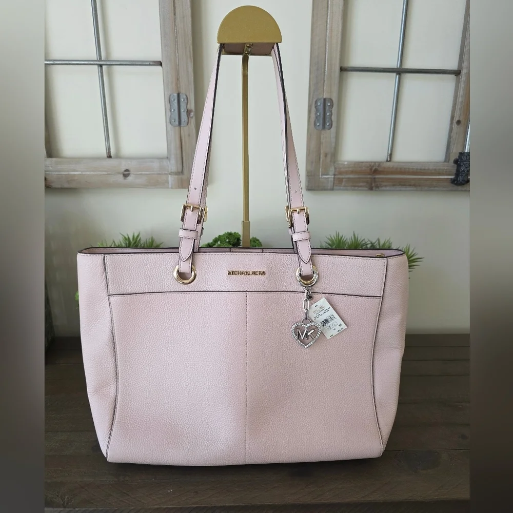 Michael Kors LG Commuter Tote/Laptop Bag Powder Blush Pink Leather+New MK Charm - Picture 7 of 16